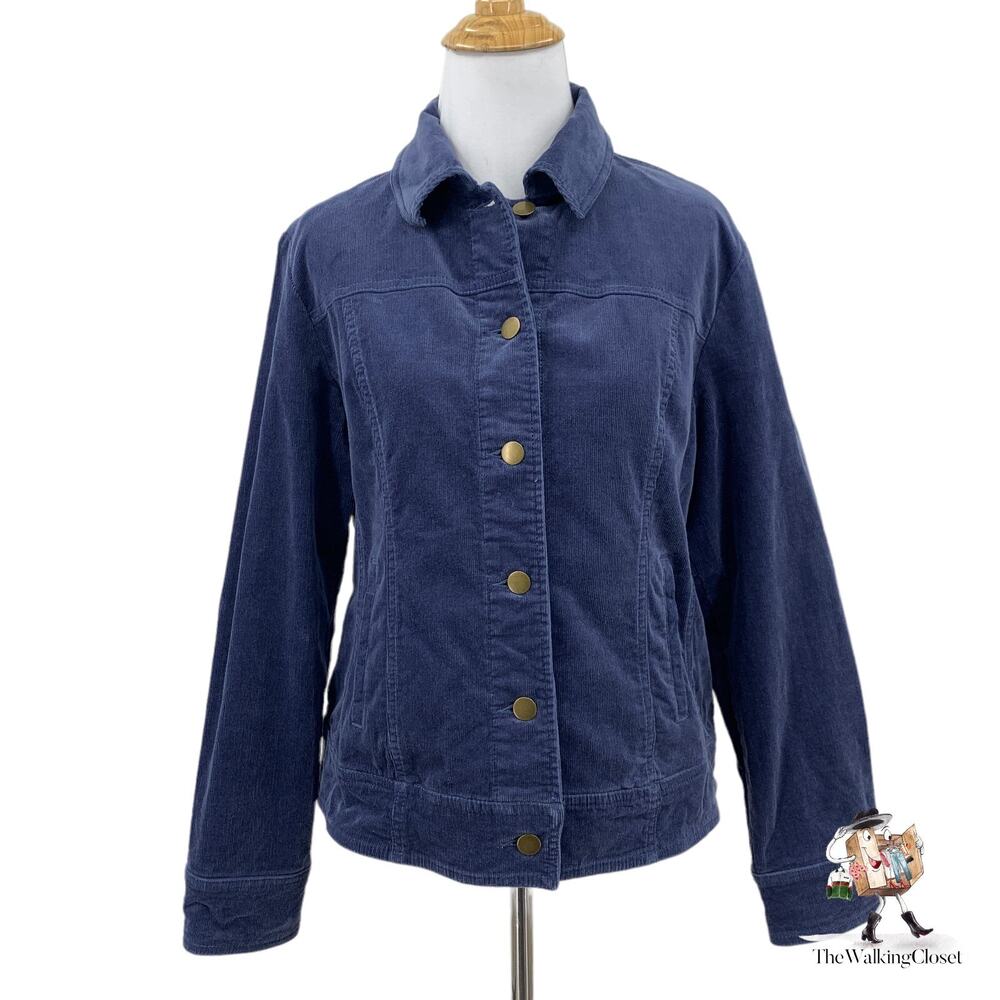 Pendleton Jacket Womens PM Petite Medium Blue Corduroy Stretch Button Up Collar